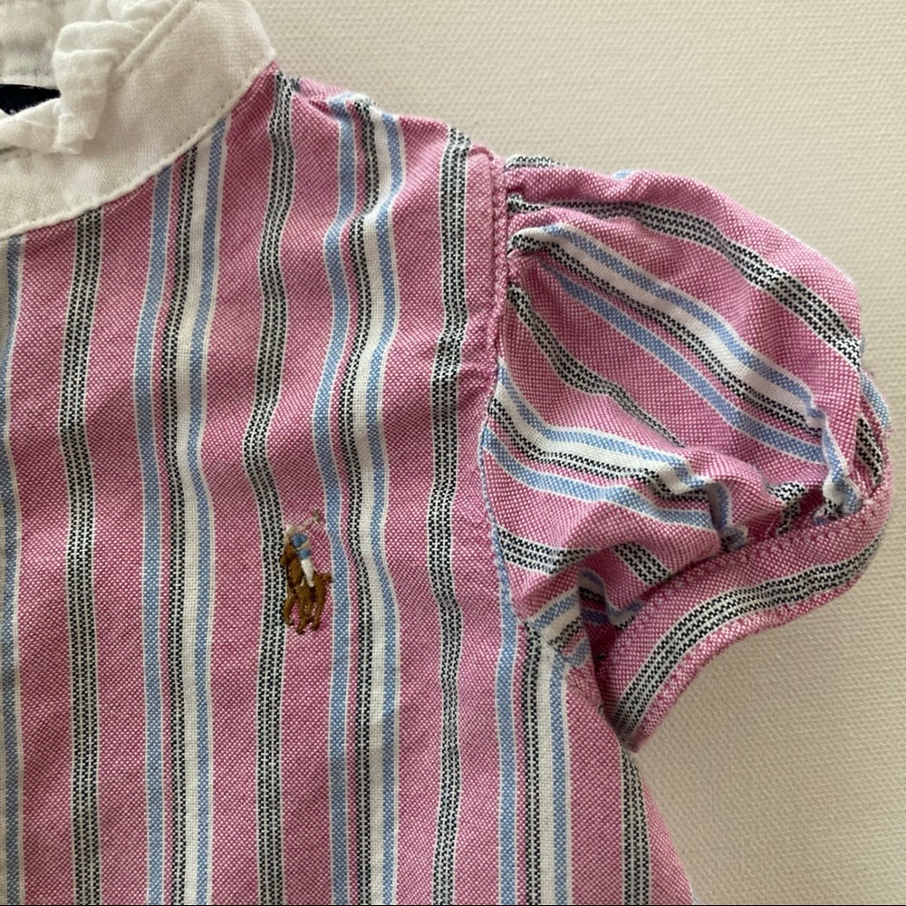 Ralph Lauren Baby Girl 12 Months Pink Stripe Shirt Top Spring Preppy - Picture 2 of 6